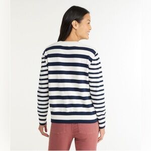L.L. Bean Cotton Cashmere Striped Crewneck Sweater Navy White XL - Relaxed Fit
